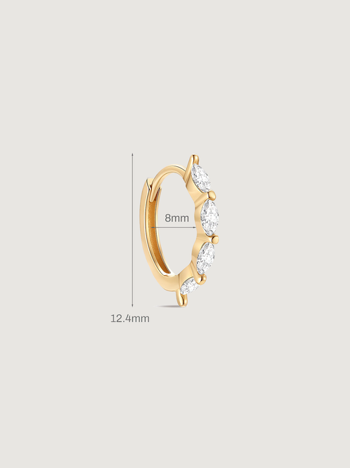 14K Solid Gold Dainty Marquise Pave Hoop Earrings