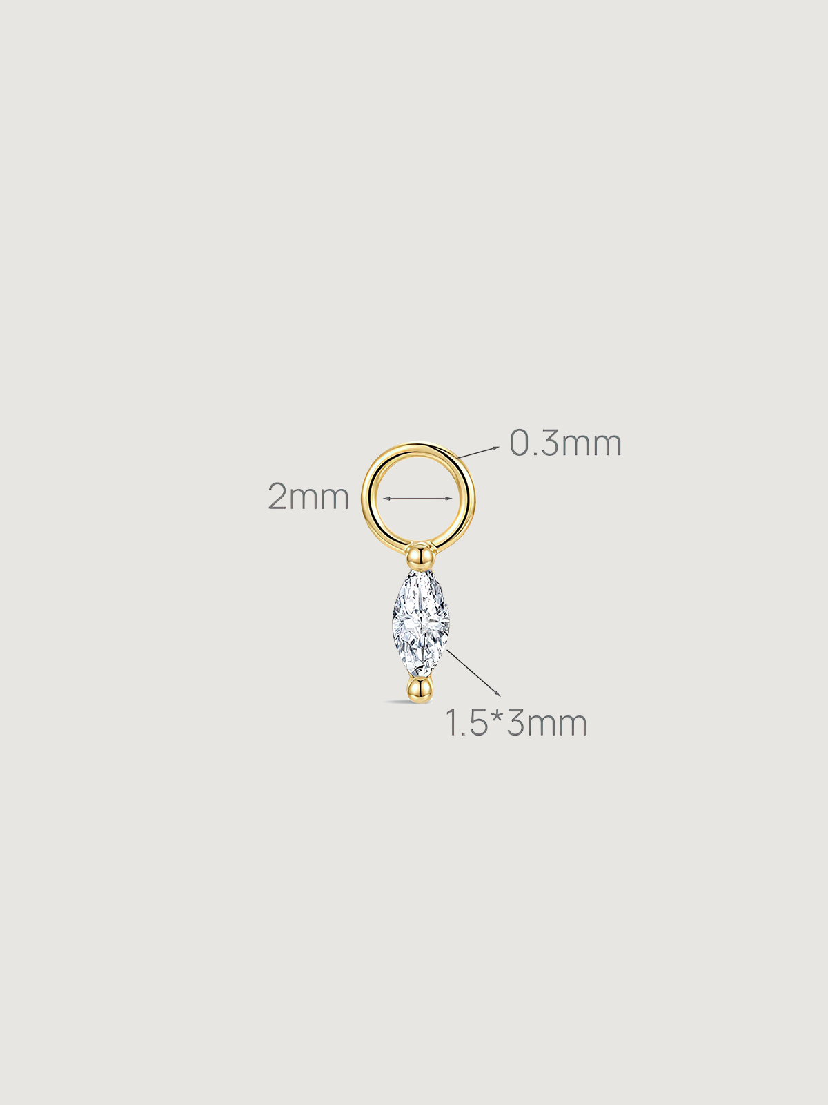 14K Solid Gold Marquise Diamond Drop Hoop Earrings