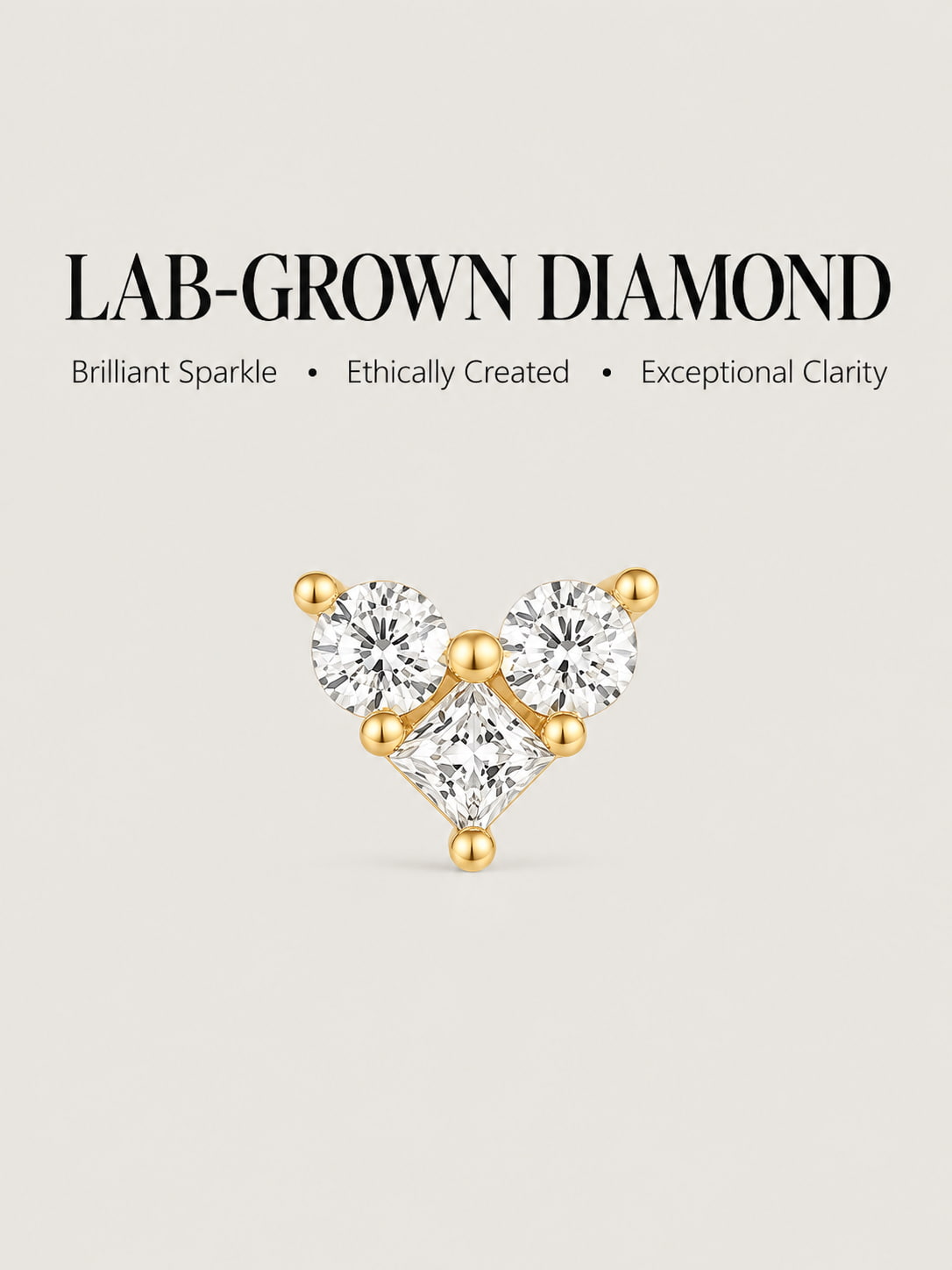 14K Gold Lab-Grown Diamond Three-Stone Flat Back Stud