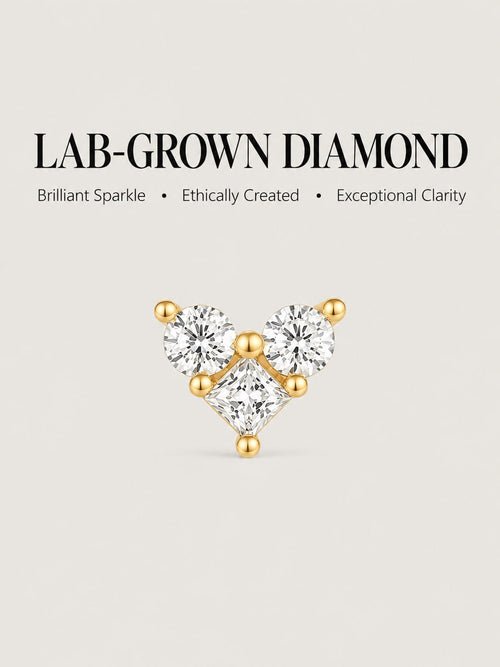 14K Gold Lab-Grown Diamond Three-Stone Flat Back Stud
