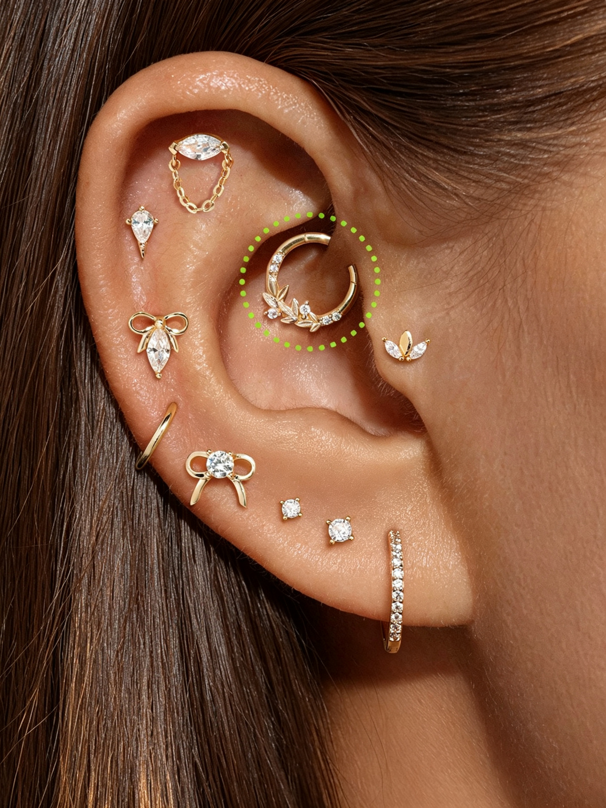 14K Solid Gold Marquise Floral Hoop Earrings