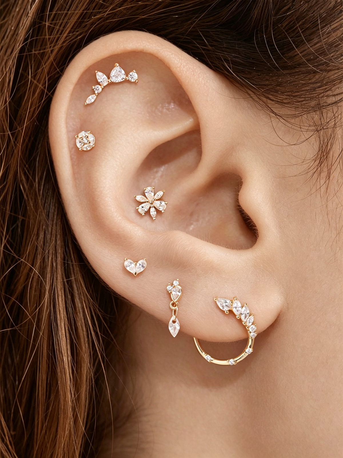 14K Solid Gold Minimalist Marquise Stud Flat Back Earrings