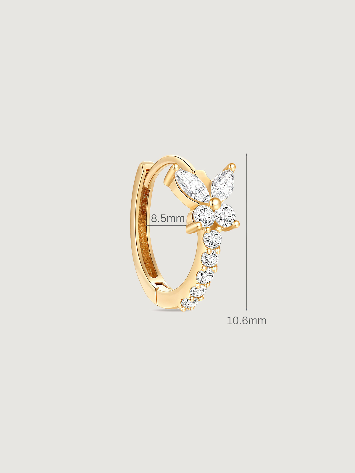 14K Solid Gold Elegant Butterfly Hoop Earrings