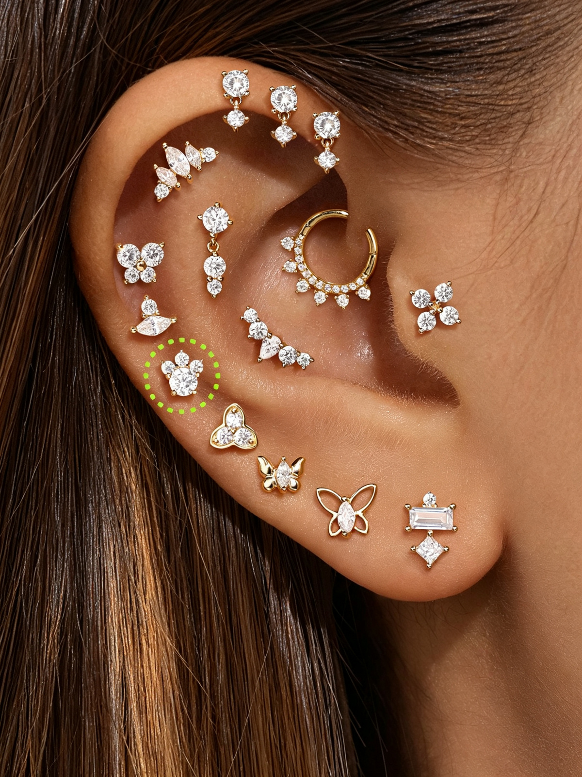 14K Solid Gold Tiny Cat Paw Flat Back Cartilage Earrings