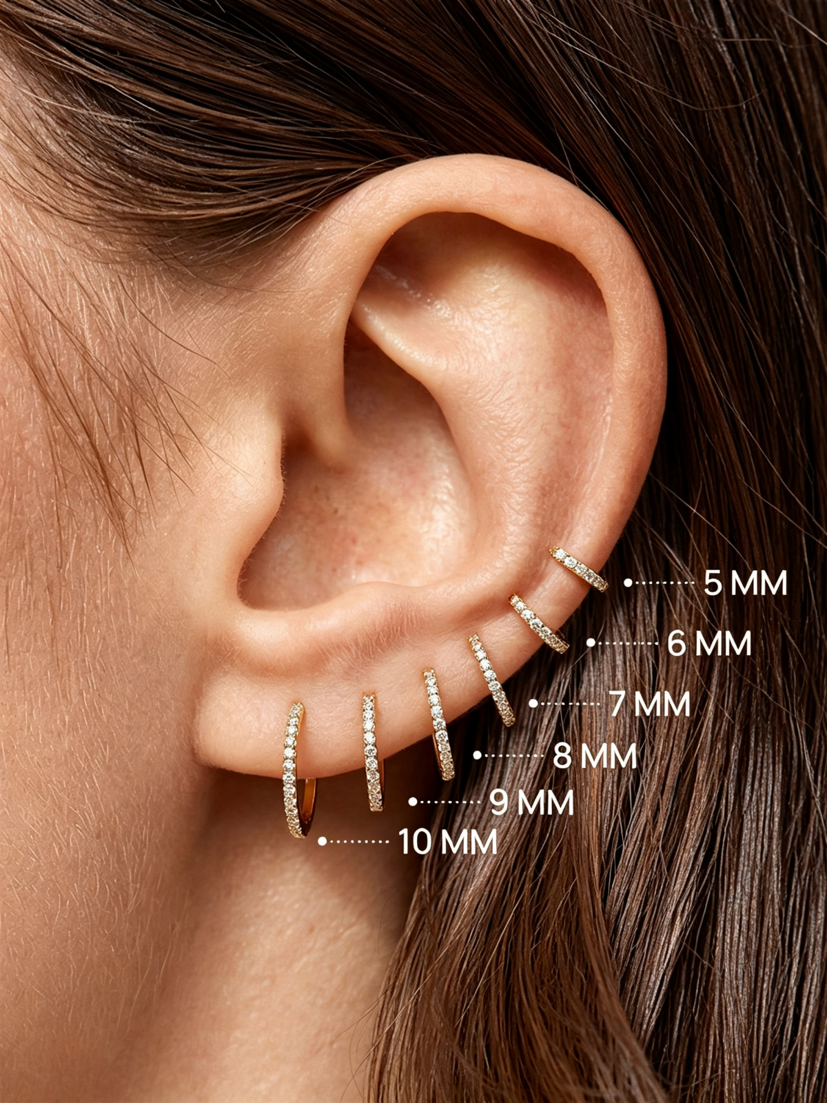 14K Solid Gold Classic Crystal Pave Hoop Earrings