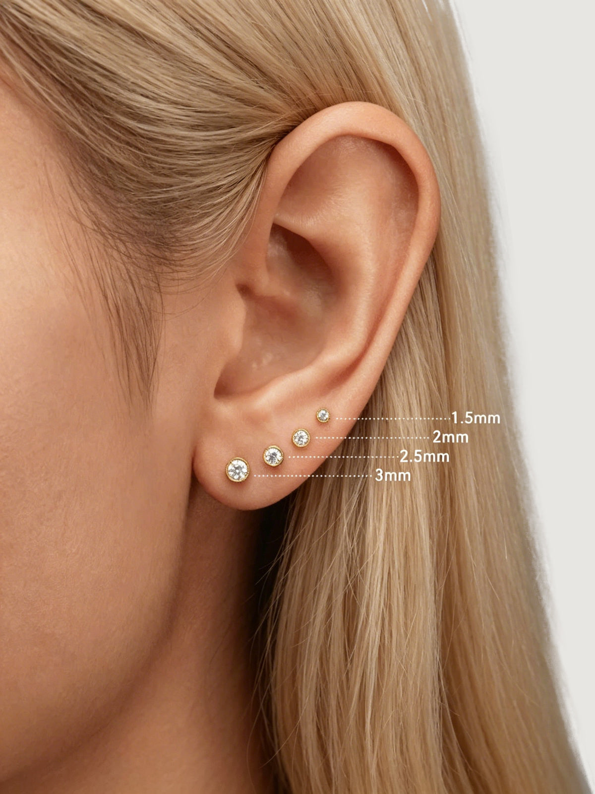 14K Solid Gold Round Diamond Flat Back Earrings