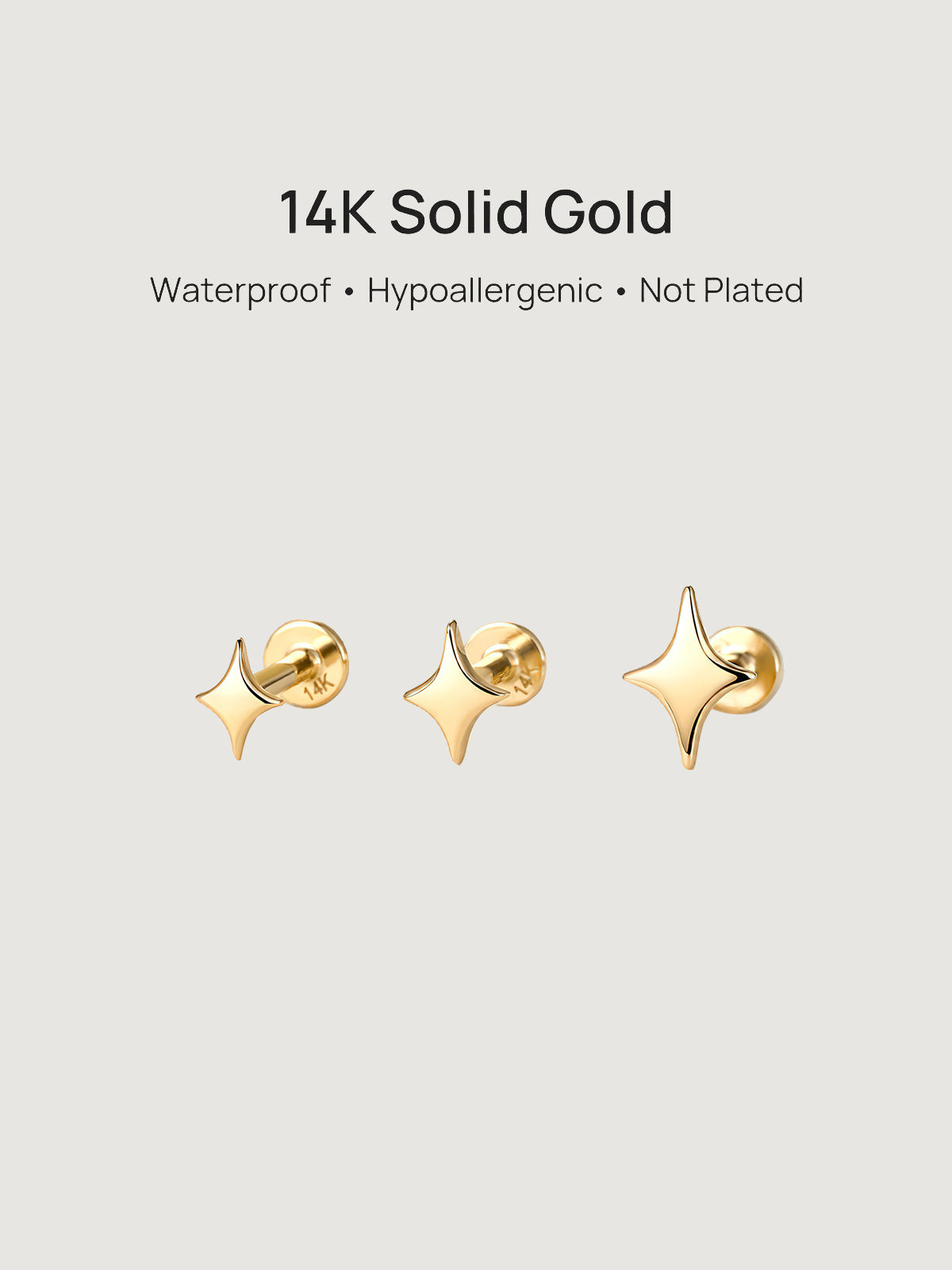 14K Solid Gold Minimalist Star Flat Back Earrings