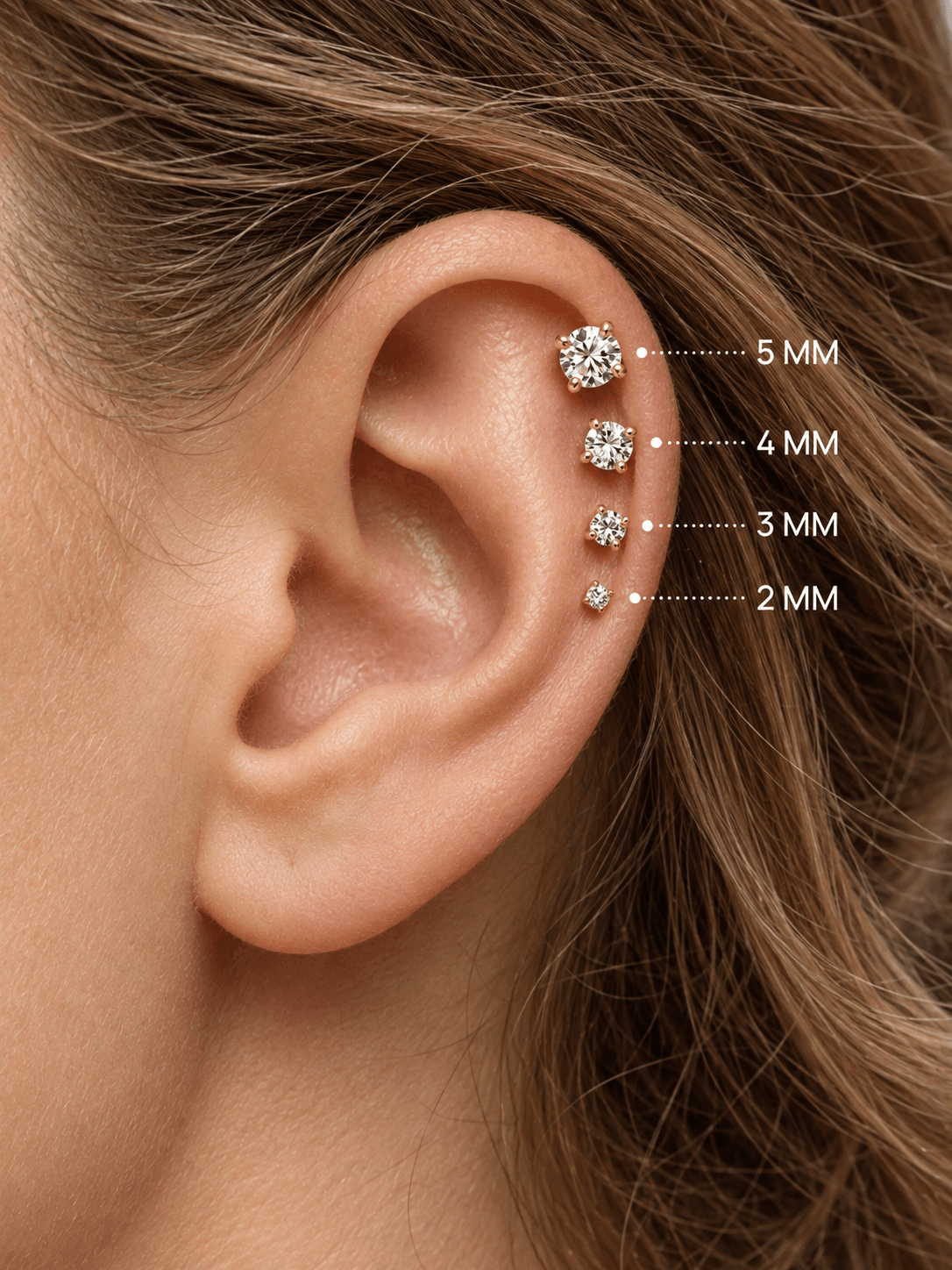 14K Solid Gold Solitaire CZ Flat Back Earrings