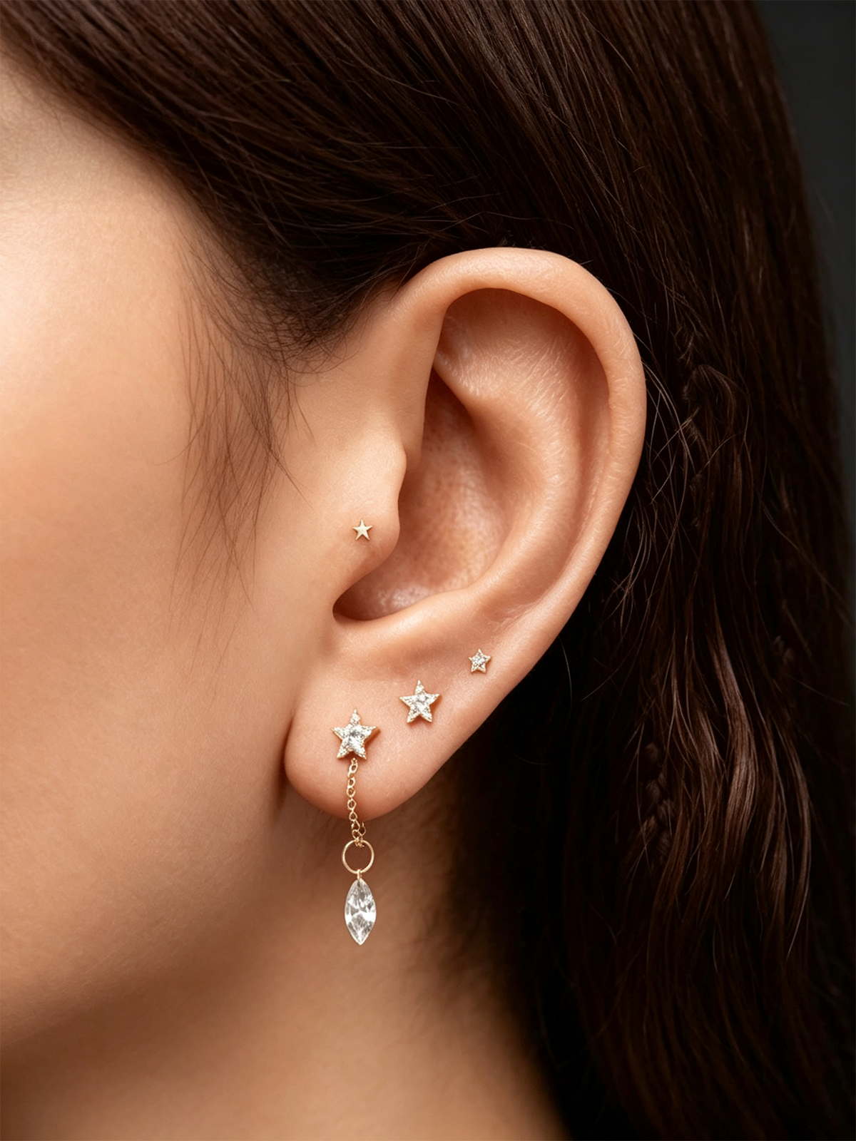 14K Solid Gold Star Diamond Flat Back Earrings