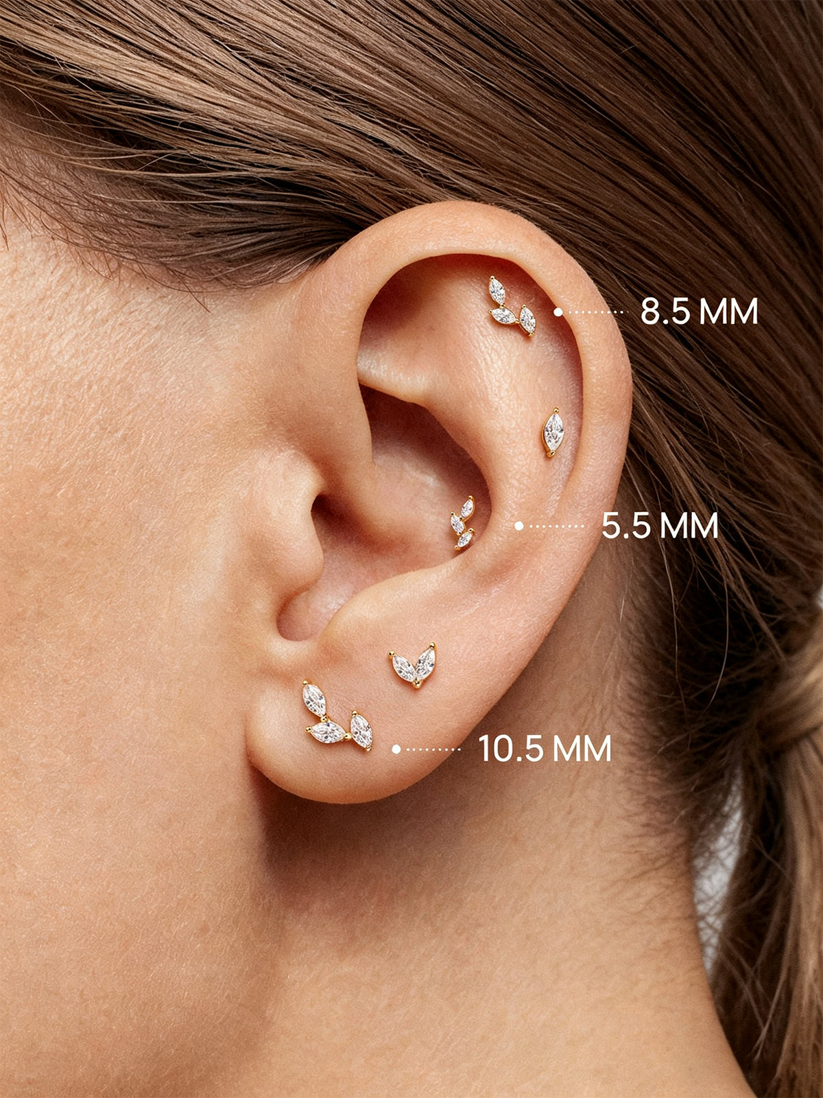 14K Solid Gold Diamond Leaf Flat Back Earrings