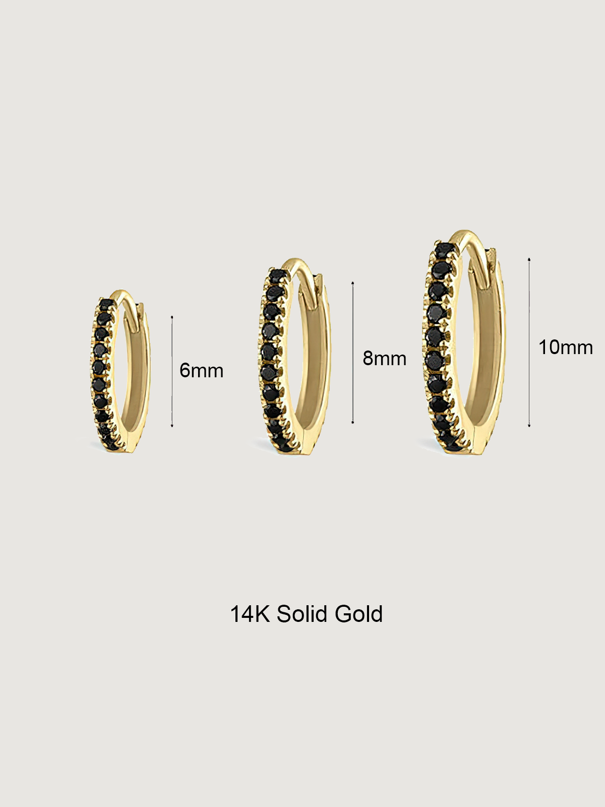 14K Solid Gold Black Zircon Helix Hoop Earrings