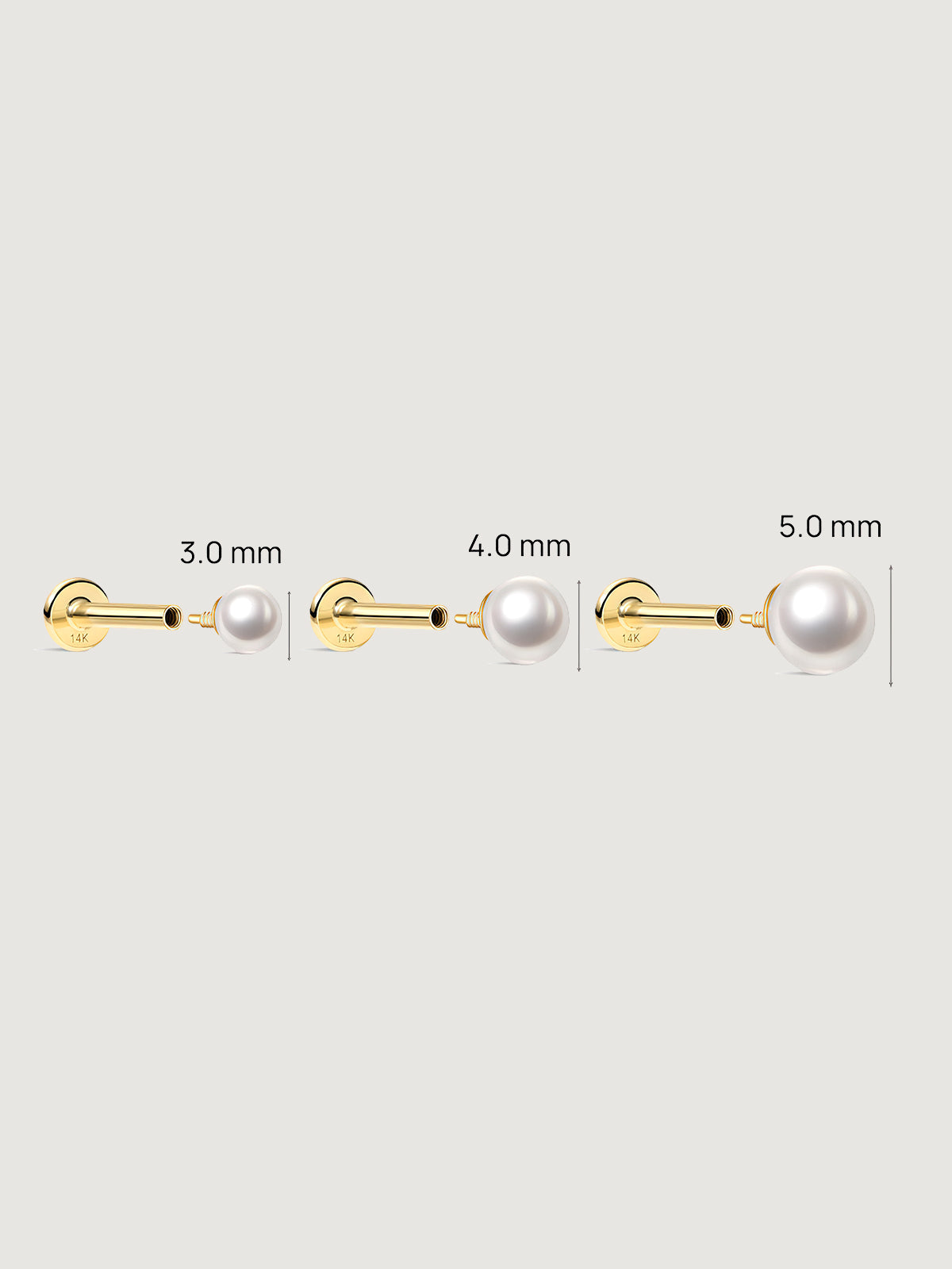 14K Solid Gold Minimalist Pearl Flat Back Earrings
