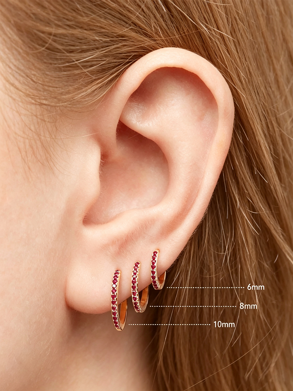 14K Solid Gold Natural Ruby Pave Hoop Earring