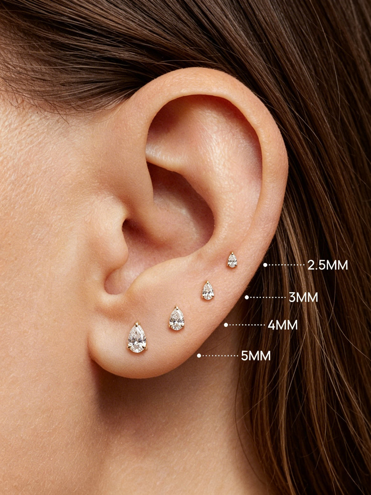 14K Solid Gold Pear Lab Diamond Flat Back Earrings