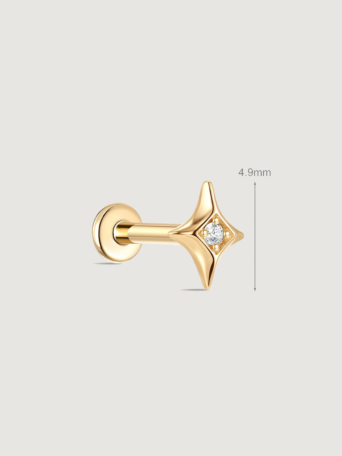14K Solid Gold Sparkly Star Flat Back Earrings