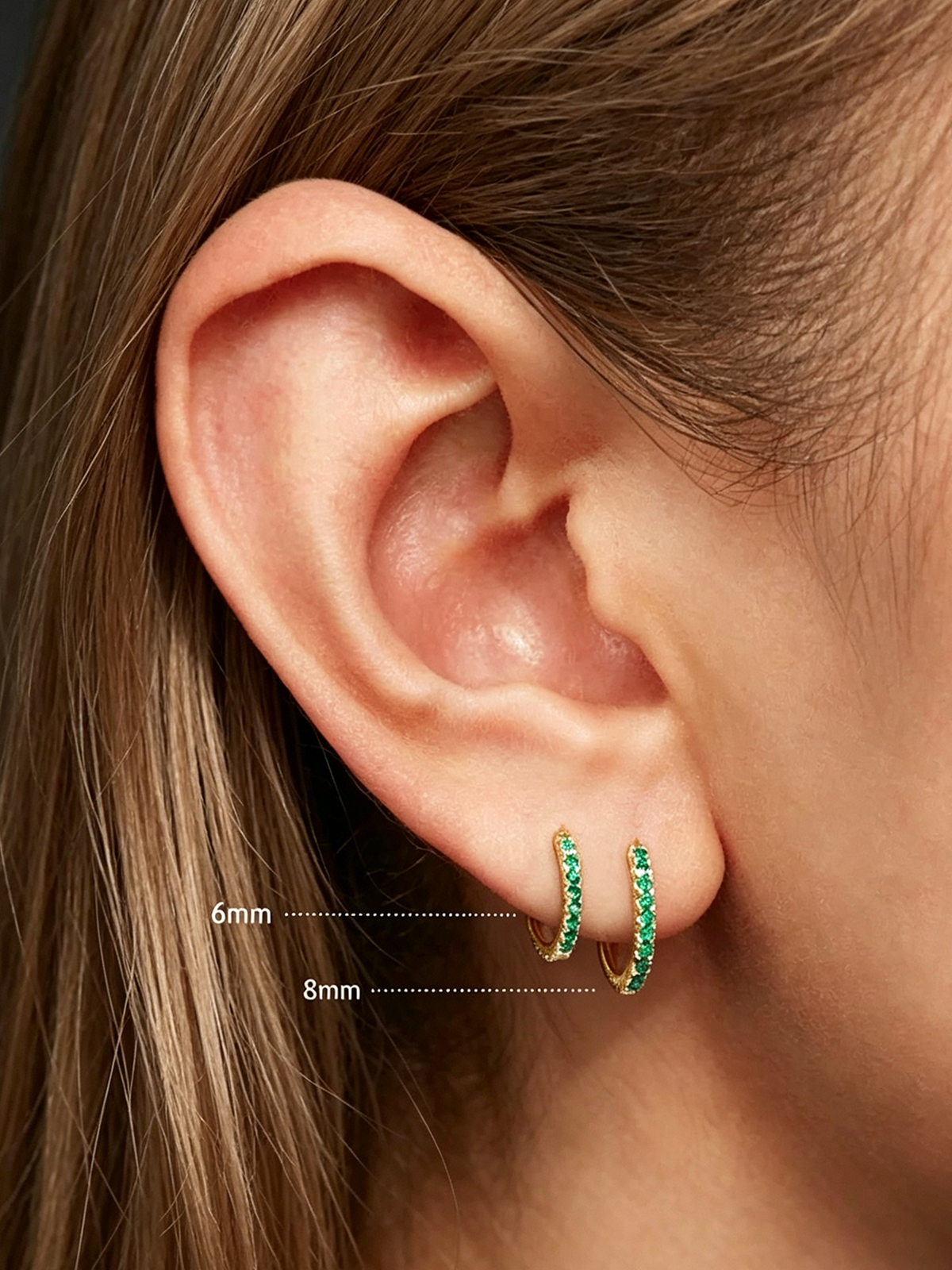 14K Solid Gold Emerald Hoop Earring
