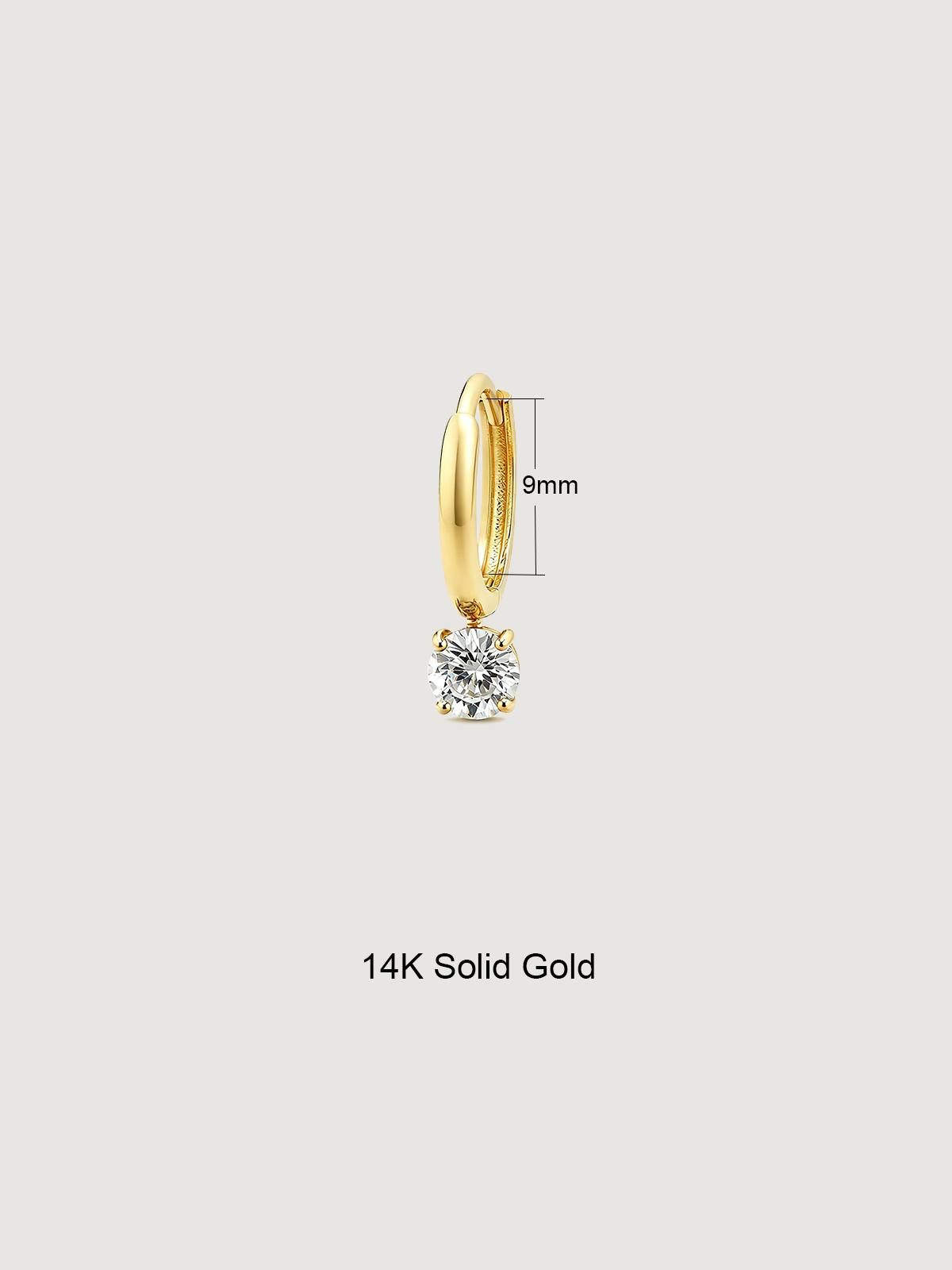 14K Solid Gold Four-Prong Drop Hoop Earring