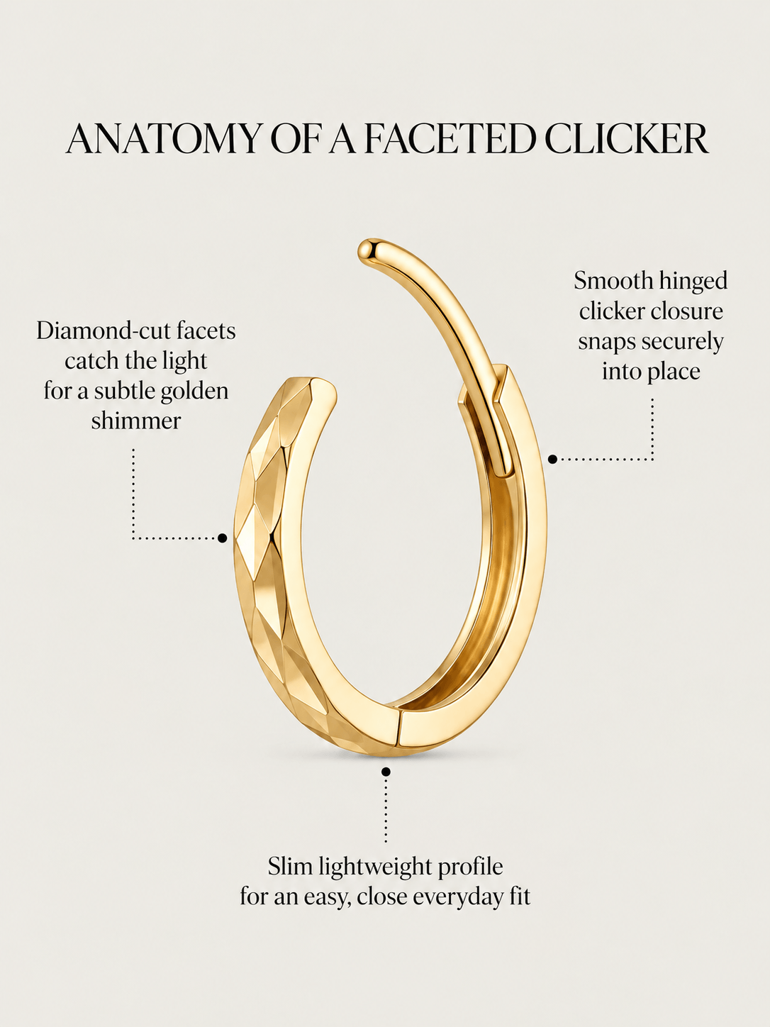 14K Solid Gold Minimalist Faceted Hoop Earrings