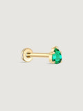 14K Solid Gold Minimal Emerald Drop Flat Back Earrings