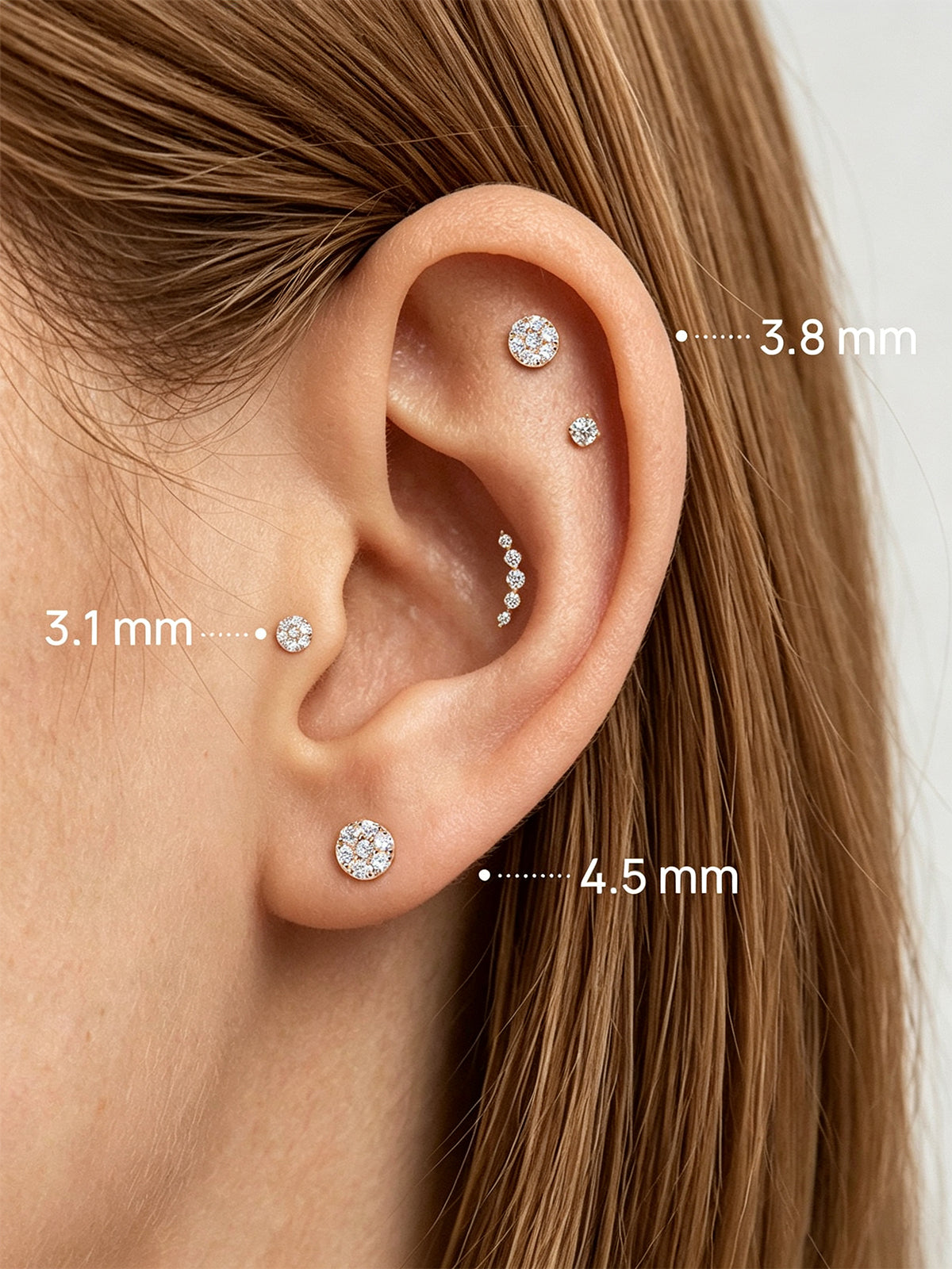 14K Solid Gold Diamond Cluster Flat Back Earrings