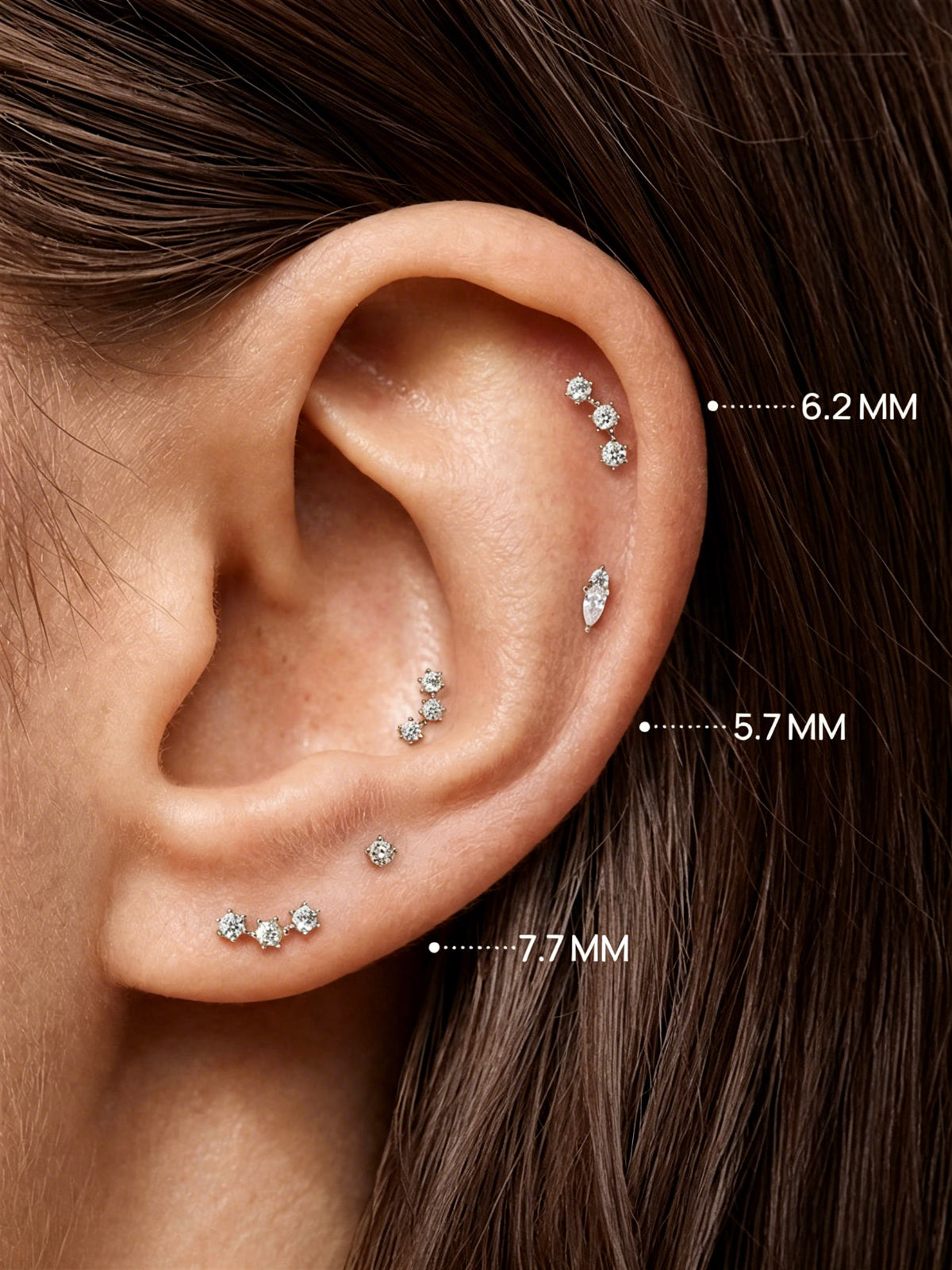 14K Solid Gold Delicate Triple-Point Cluster Flat Back Earrings