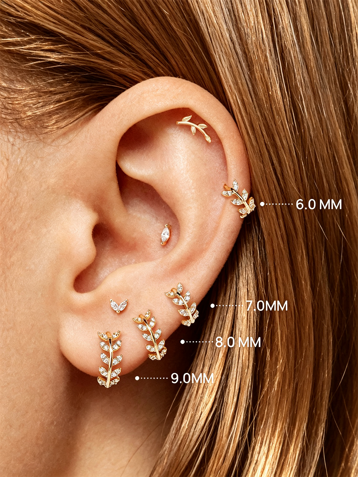 14K Solid Gold Delicate Leaf Hoop Earrings