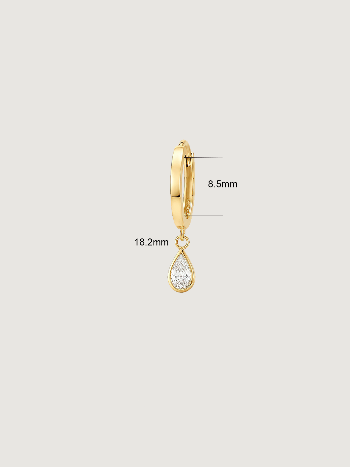 14K Solid Gold Drop Hoop Earring