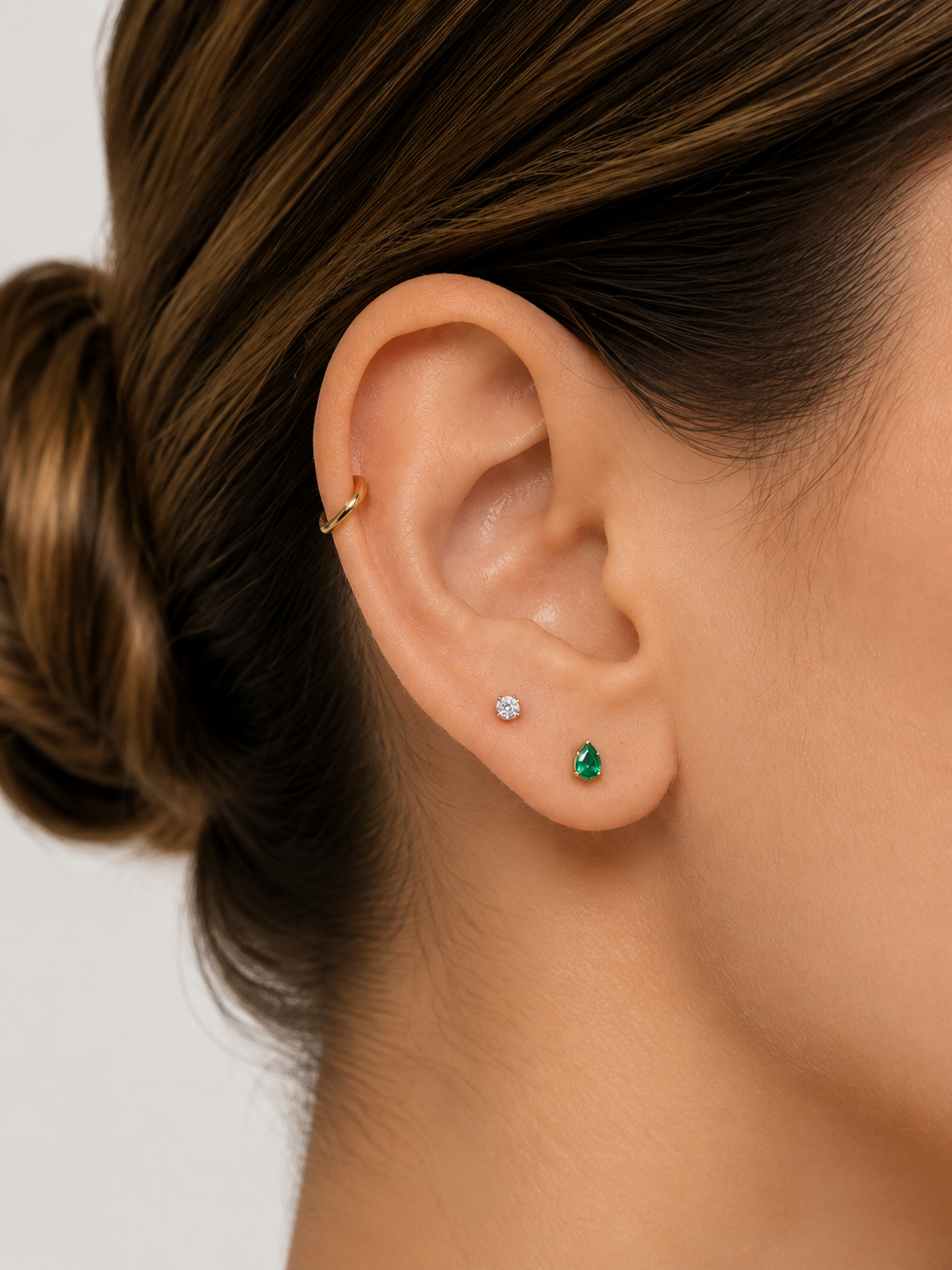 14K Solid Gold Minimal Emerald Drop Flat Back Earrings