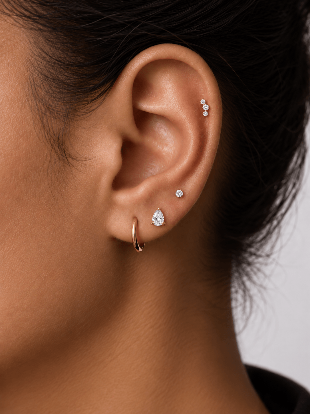 14K Solid Gold Pear Lab Diamond Flat Back Earrings