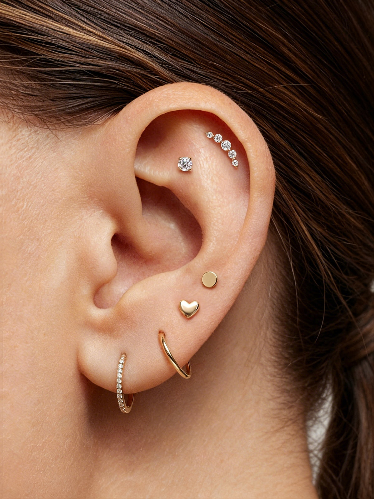 14K Solid Gold Minimalist Crescent Flat Back Earrings