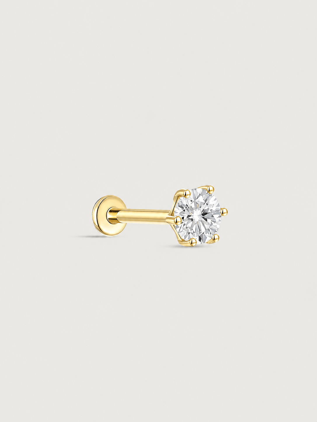 14K Solid Gold Six Prong Round Diamond Flat Back Earrings