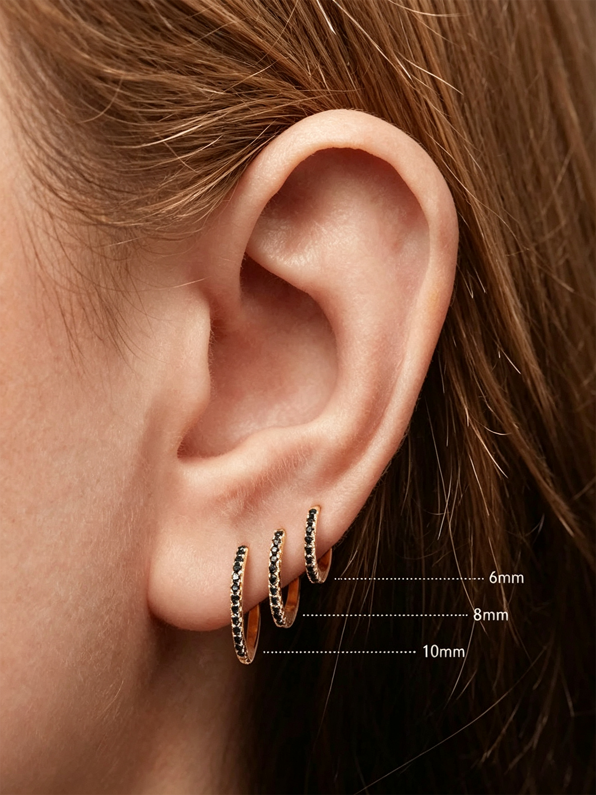 14K Solid Gold Black Zircon Helix Hoop Earrings