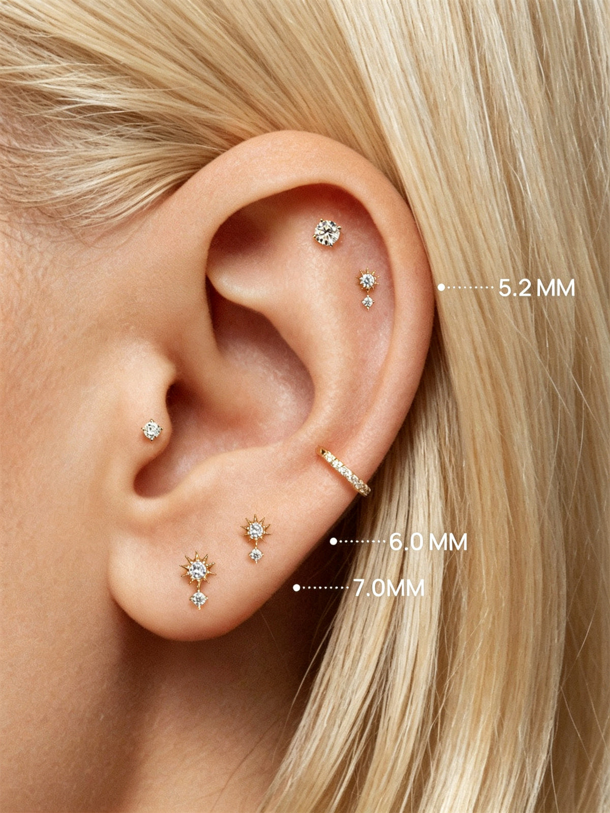 14K Solid Gold Delicate Sunflower Flat Back Earrings