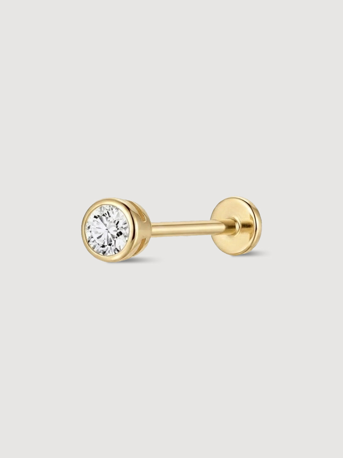 14K Solid Gold Bezel Solitaire CZ Flat Back Earring