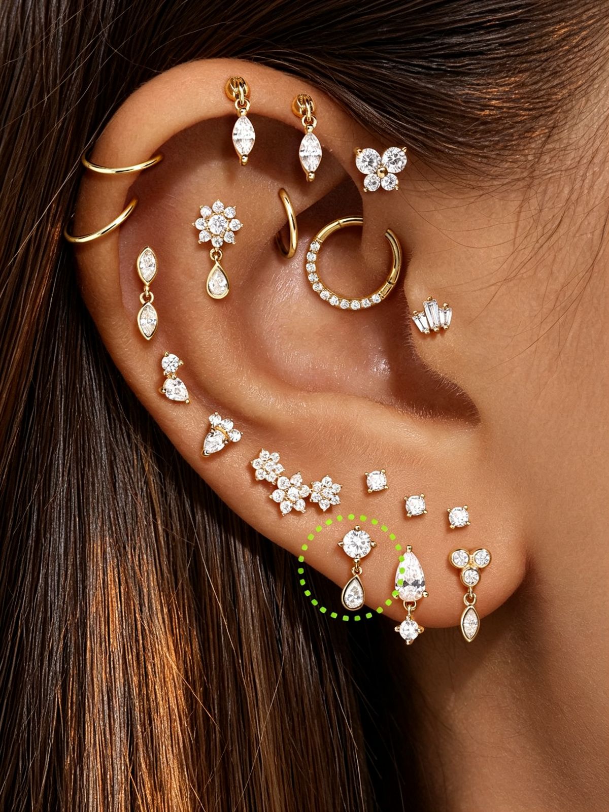 14K Solid Gold Pear Bezel Drop Flat Back Earrings