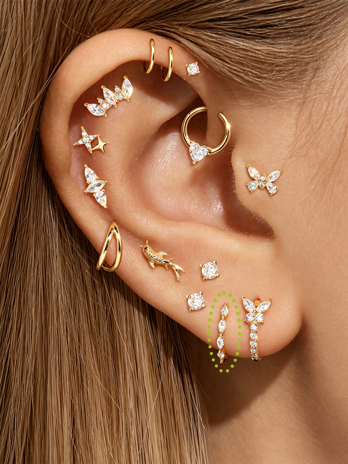 14K Solid Gold Dainty Marquise Pave Hoop Earrings