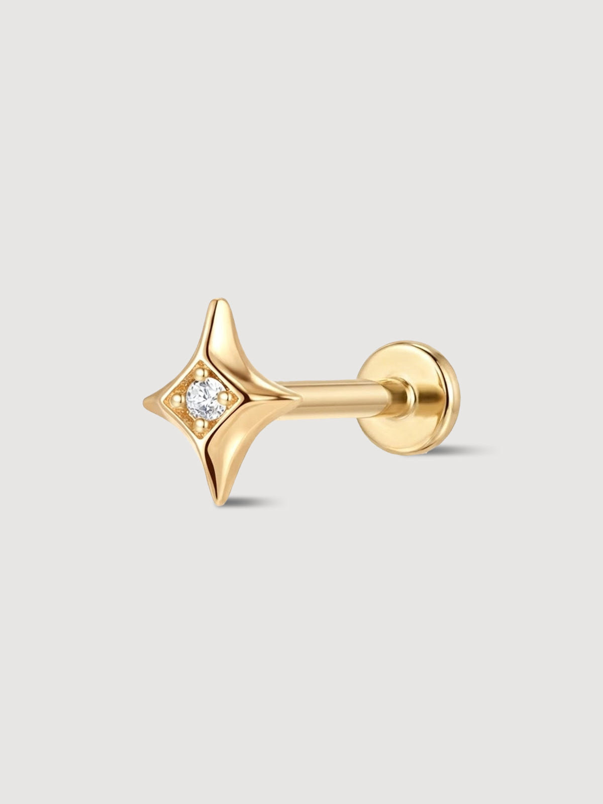 14K Solid Gold Sparkly Star Flat Back Earring