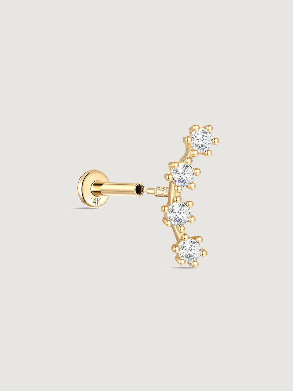 14K Solid Gold Sleek Curved Flat Back Earrings