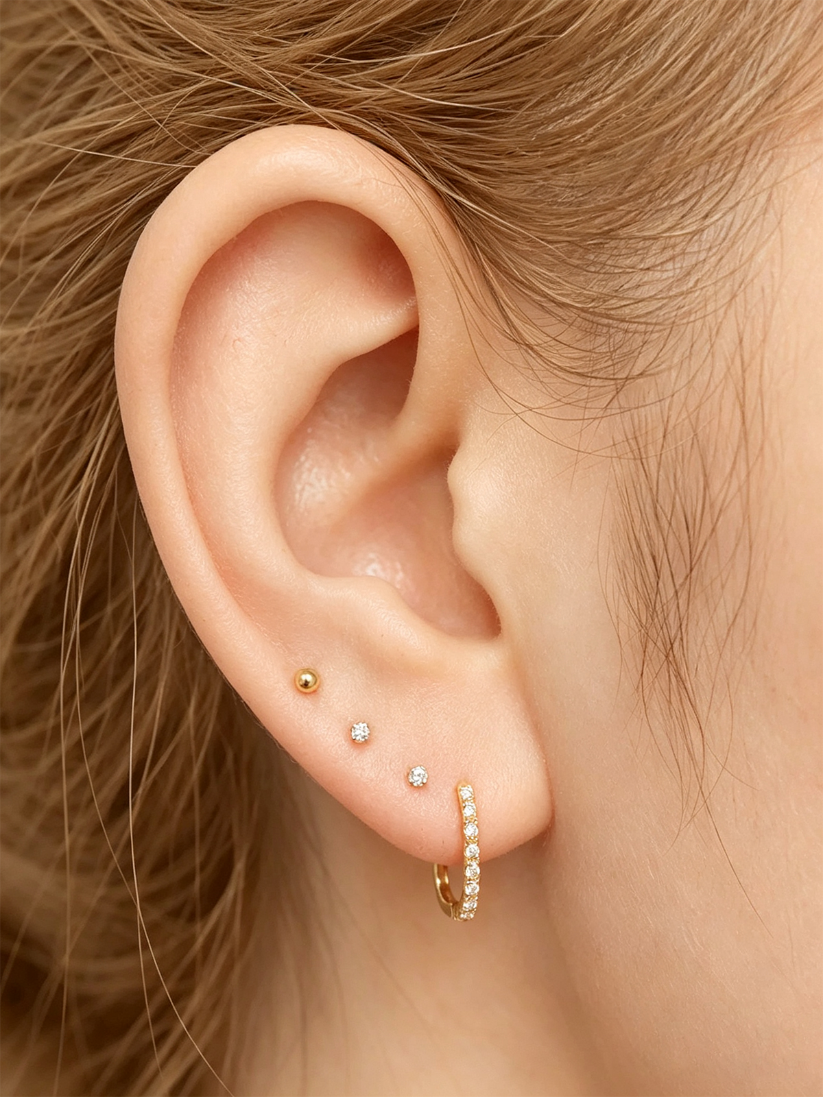 14K Solid Gold Rectangular Pave Hoop Earring