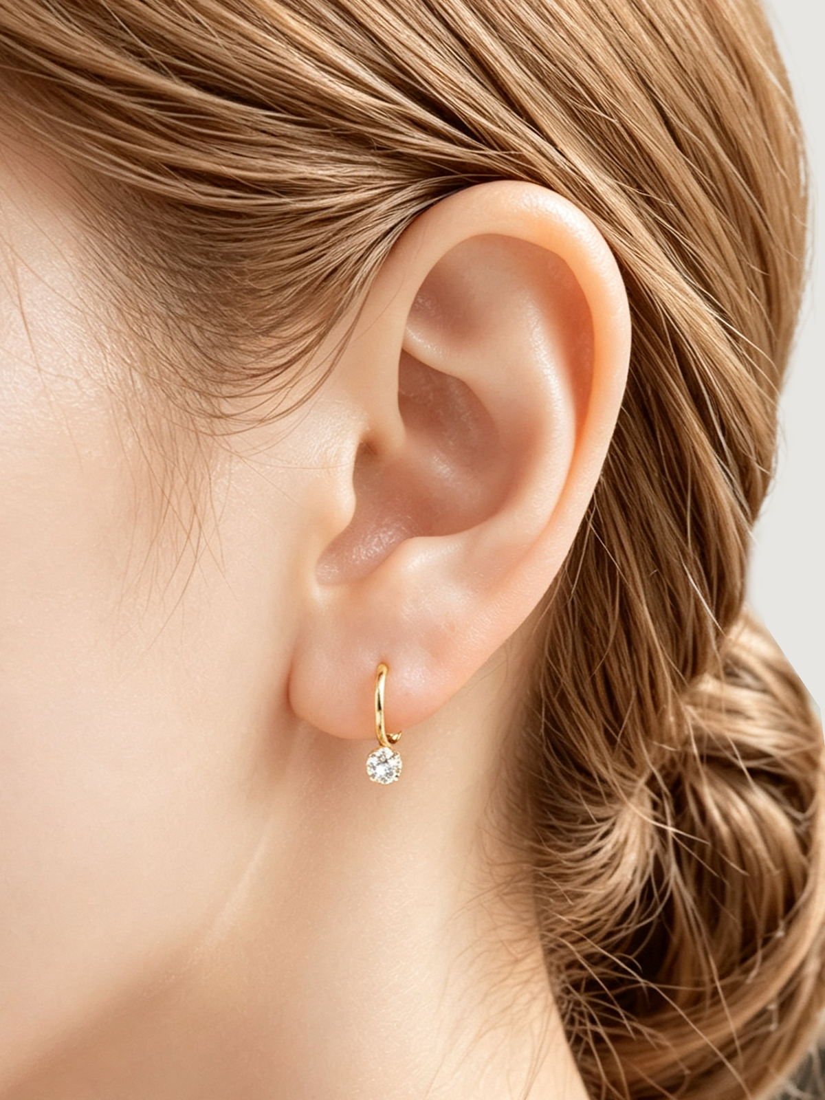 14K Solid Gold Four-Prong Drop Hoop Earring