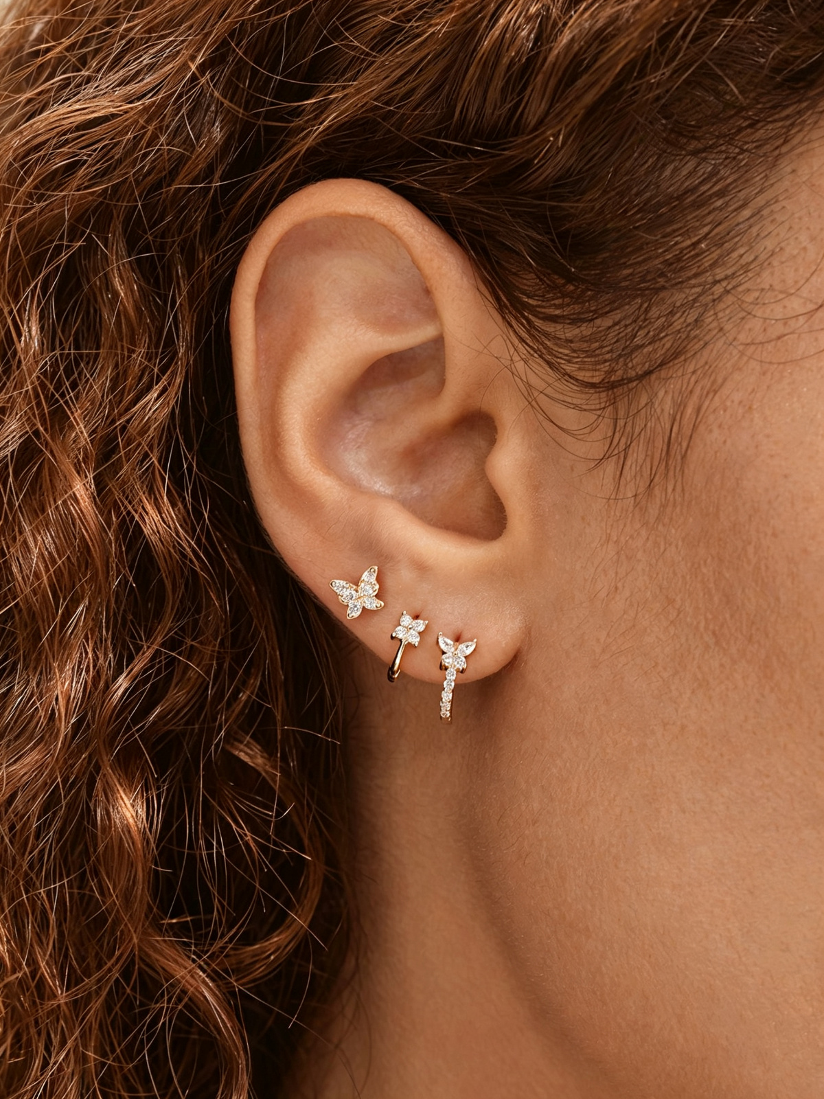 14K Solid Gold Elegant Butterfly Hoop Earrings