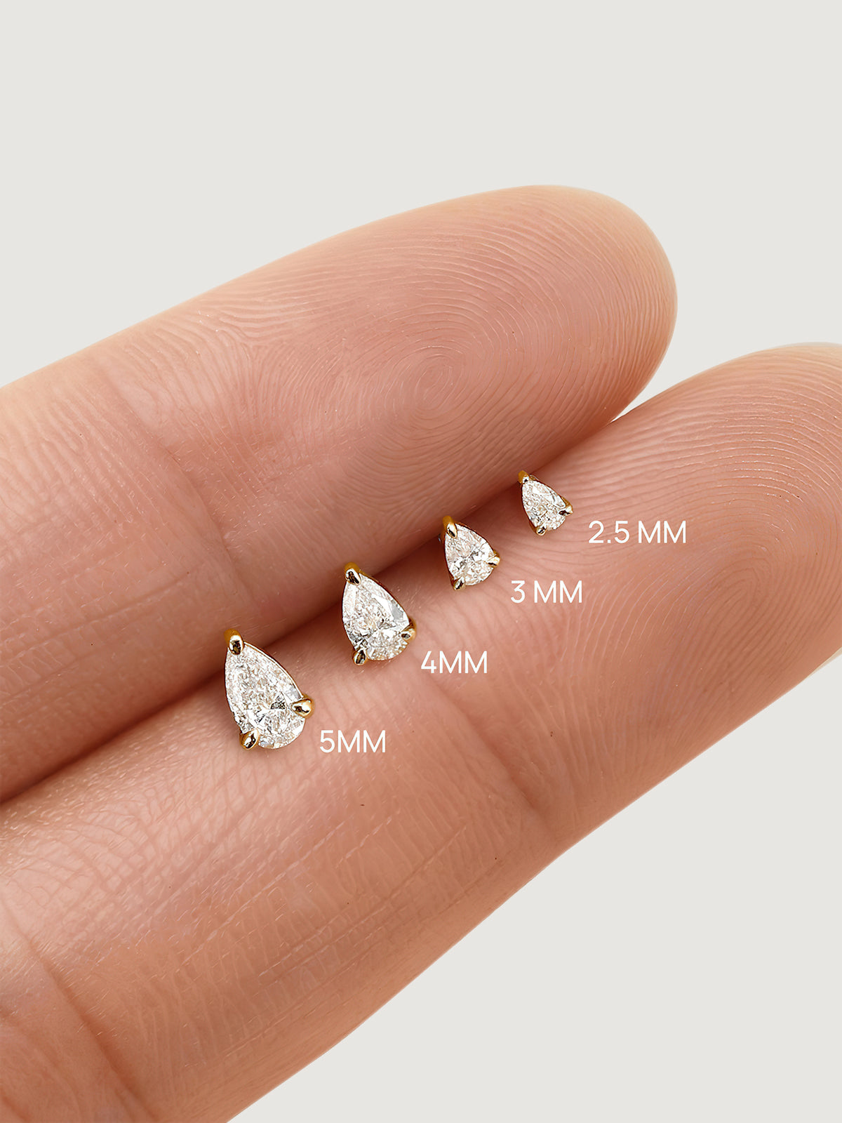 14K Solid Gold Pear Lab Diamond Flat Back Earrings