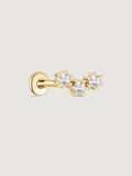 14K Solid Gold Delicate Triple-Point Cluster Flat Back Earring