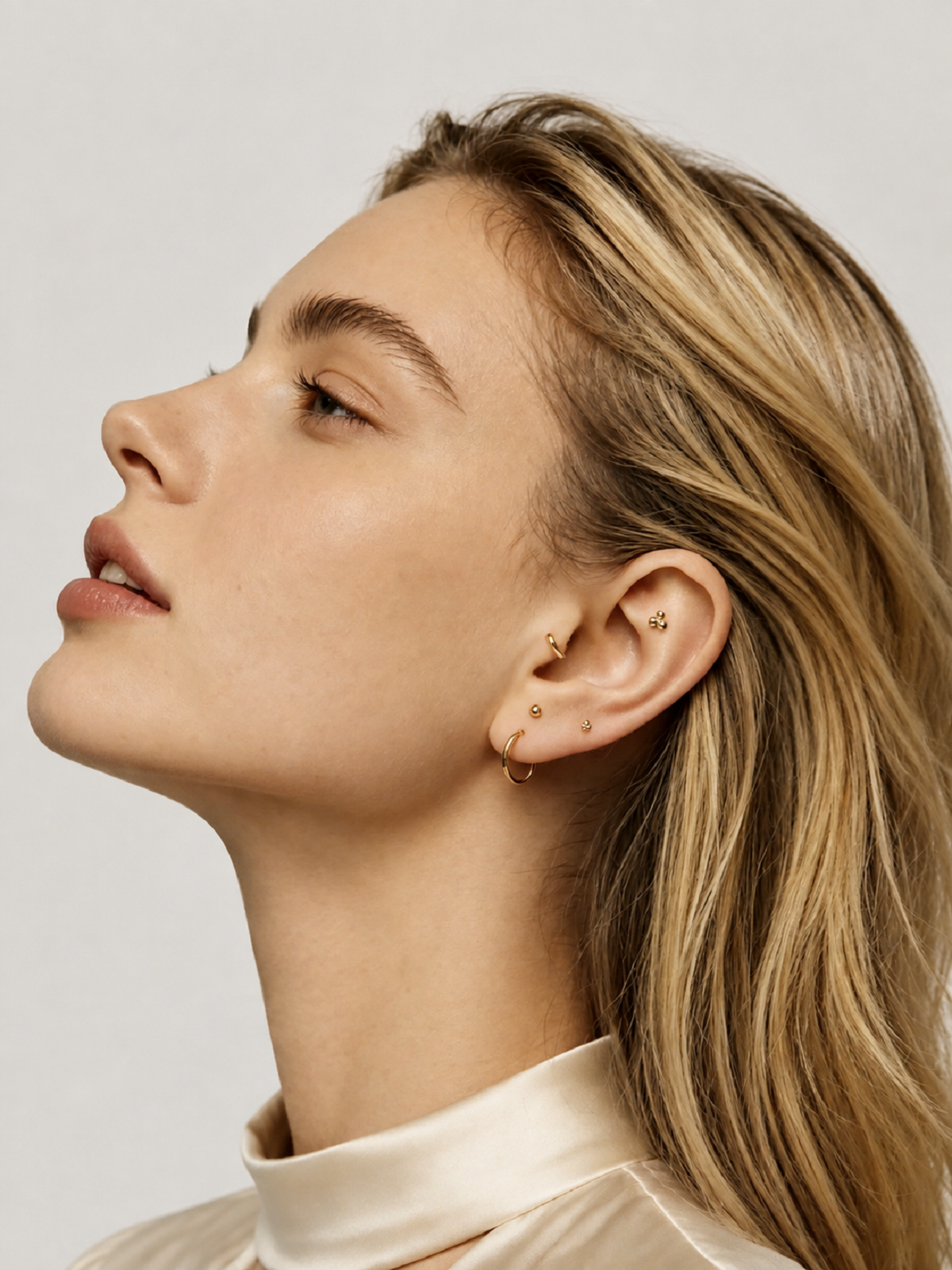 14K Solid Gold Triple Ball Flat Back Earrings