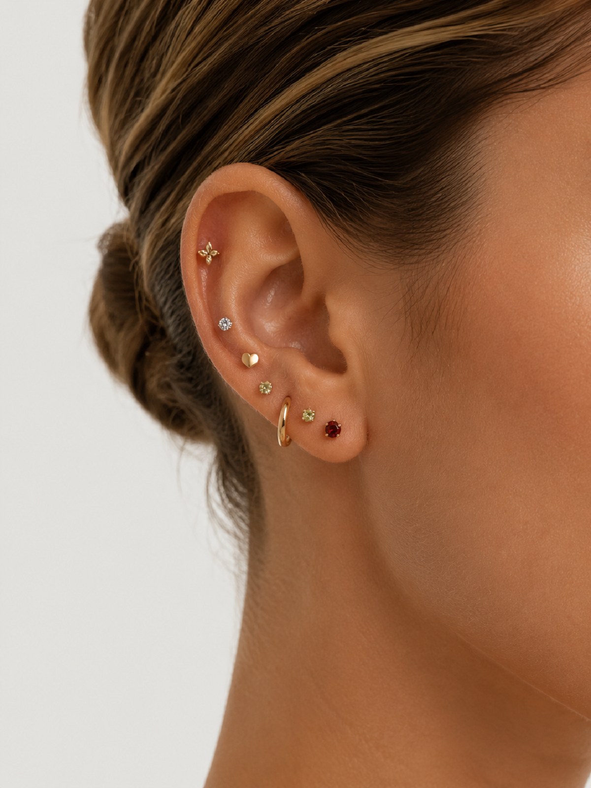 14K Solid Gold Minimal Gemstone Flat Back Earrings