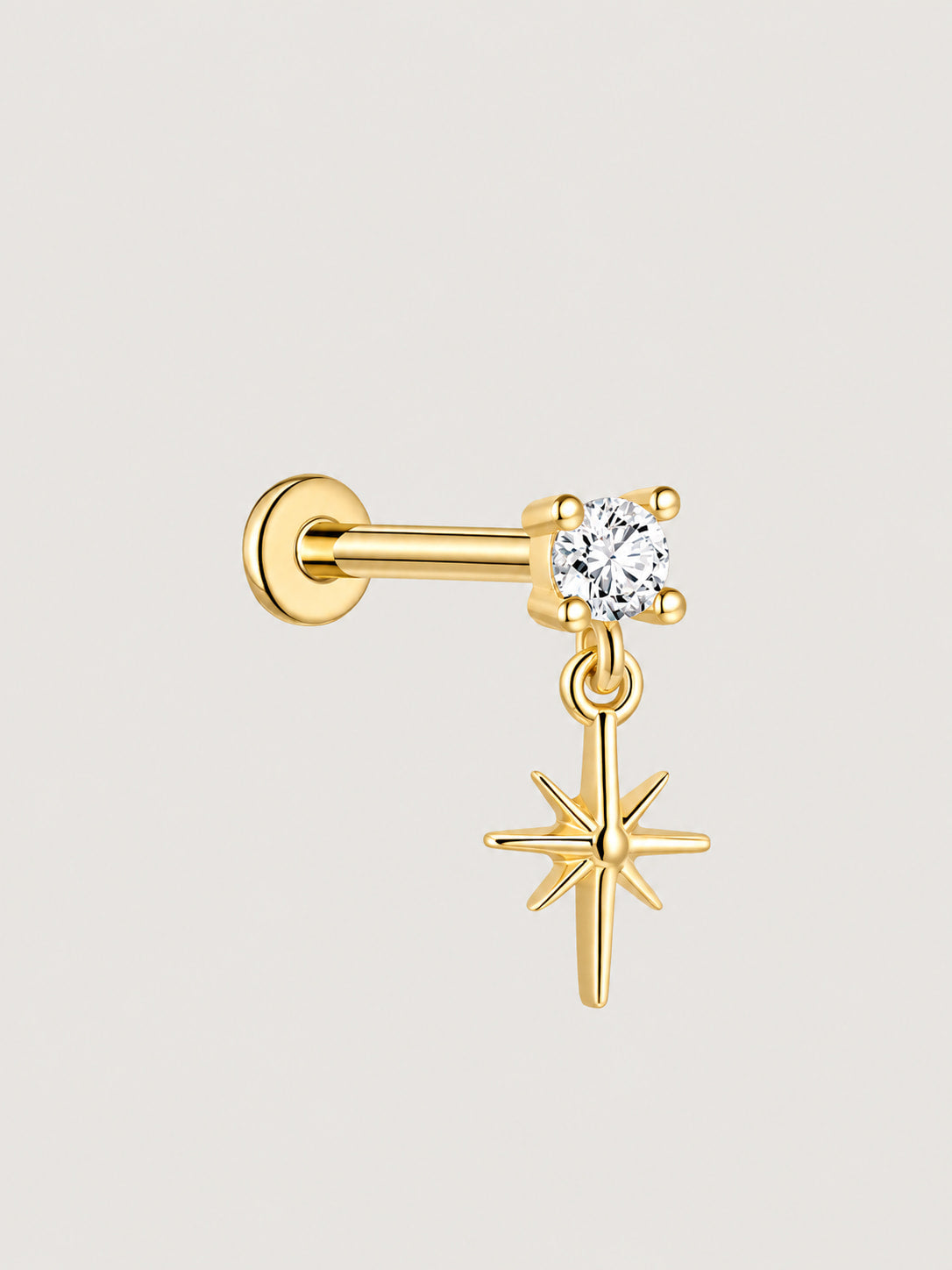 14K Solid Gold Lab-Grown Diamond Starburst Drop Flat Back Stud