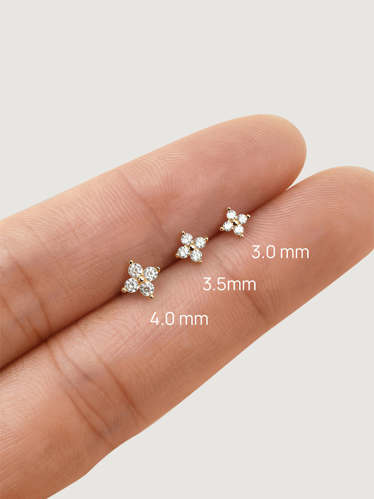 14K Solid Gold Four-Petal Flower Flat Back Earrings