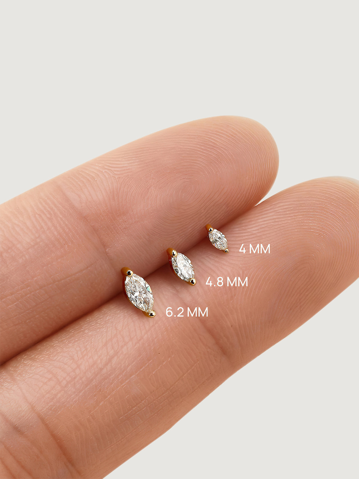 14K Solid Gold Marquise Lab Diamond Flat Back Earrings