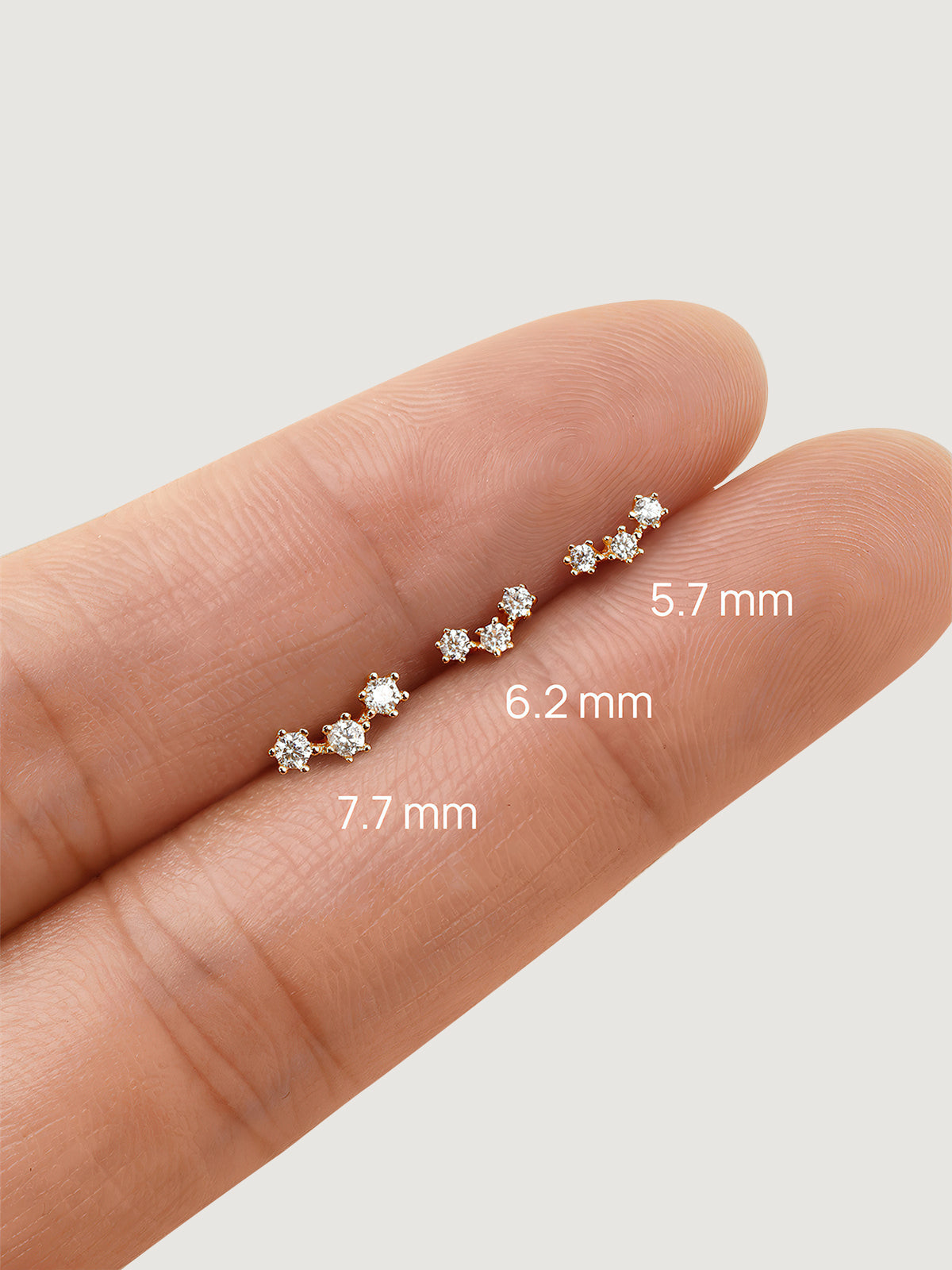 14K Solid Gold Delicate Triple-Point Cluster Flat Back Earrings