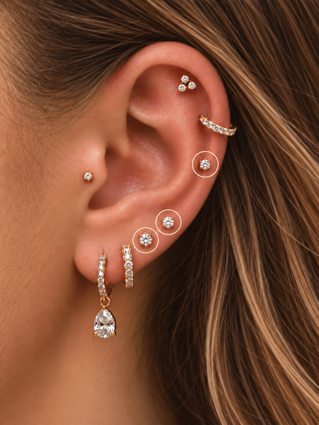 14K Solid Gold Six Prong Round Diamond Flat Back Earrings